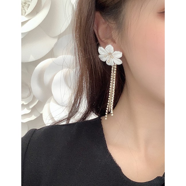 LRC Anting Tusuk Fashion Gold Flower Fringed Stud Earrings F90752