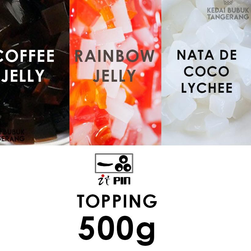 

KODE BARU 68 rainbow jelly coffee jelly nata de coco leci strawberry ori 500g merek itpin topping kh