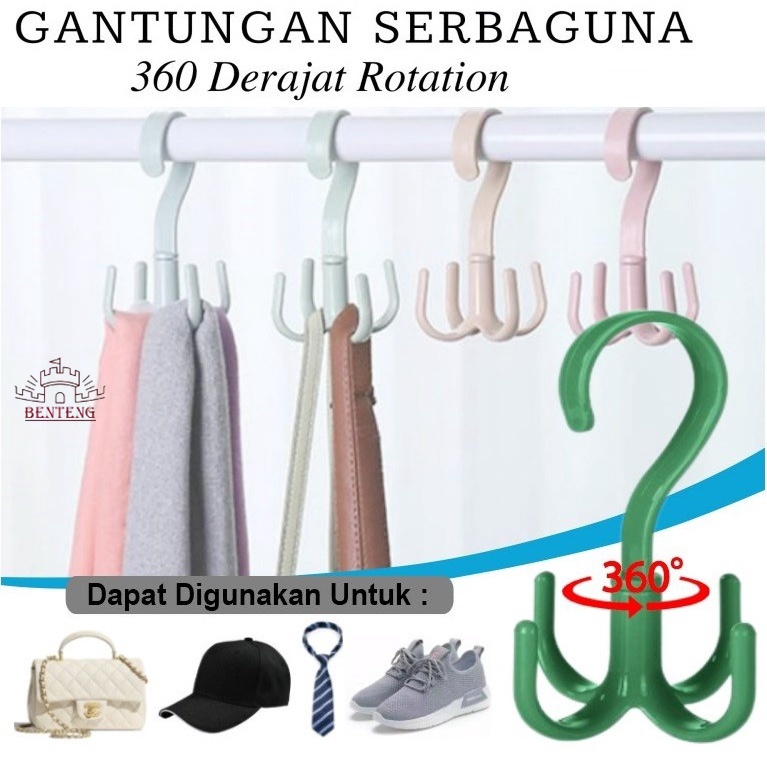 GP18 - Gantungan Serbaguna 4 Kait Hanger Putar 360 Derajat