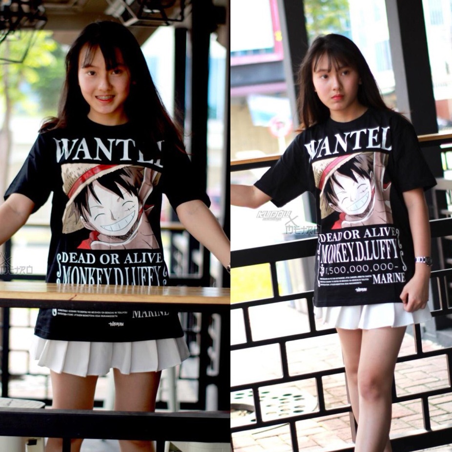 Tshirt Luffy Wanted Bounty Black Onepiece Mugiwara Anime