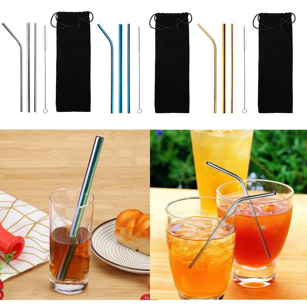 Sedotan stainless steel set besi steril higienis eco friendly stainles stenlis pouch sikat boba