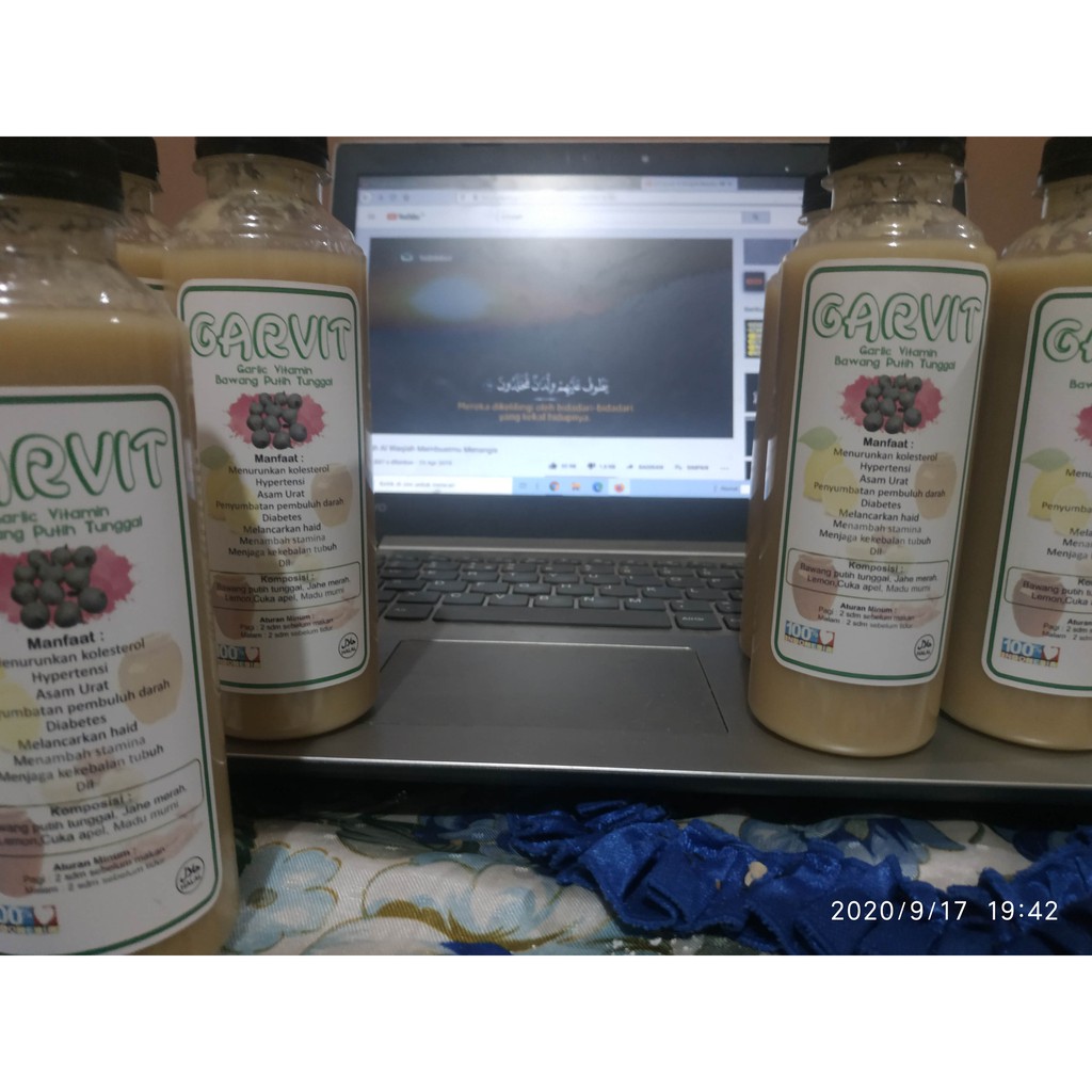 Jus Healthy Bawang Putih Tunggal Garvit (GARLIC VITAMIN) Jahe Merah Lemon Cuka Apel Madu Murni 250ML