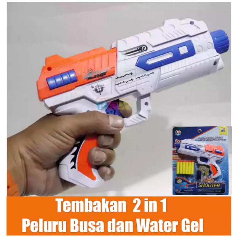 Mainan Tembakan Peluru Busa Nerf dan Water Gel Gun 2 in 1 - Pistol Senapan Peluru Busa Lunak Soft Bu