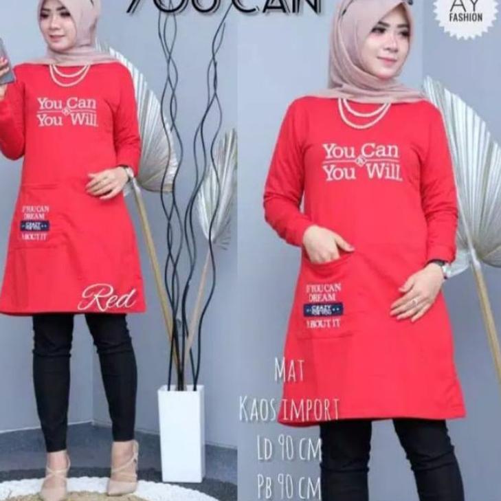 ⚡️SHOPEE MALL⚡️ Tunik kaos premium terbaru / atasan muslim wanita / tunik wanita polos ( motif rando