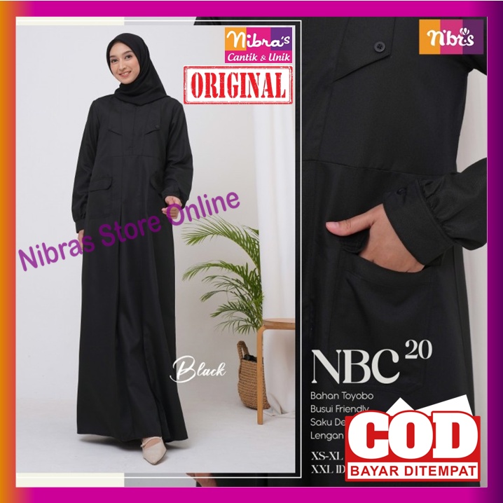 Gamis Merk Nibras Terbaru 2022 Gamis Nibras Promo NBC 20 Hitam Putih Polos Toyobo Baju Dress Dres Wa