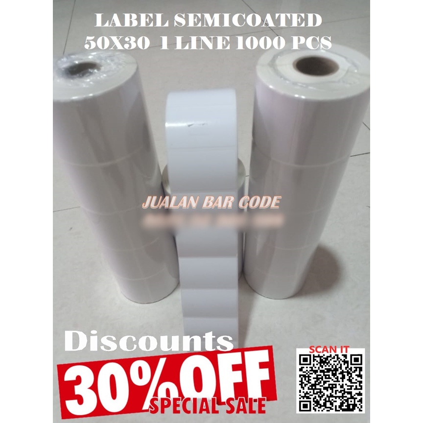 

STIKER KERTAS LABEL SEMICOATED 50x30 | 50 x 30 | 50mm x 30mm 1 LINE ISI 1000 PCS