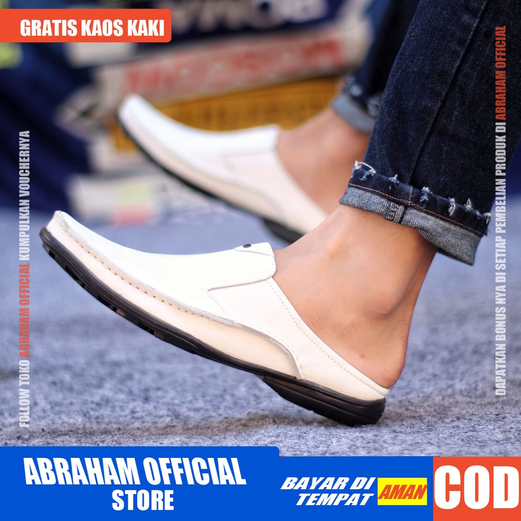 ABRAHAM Sandal Slide Hitam Selop Kulit Pria Sendal Pria