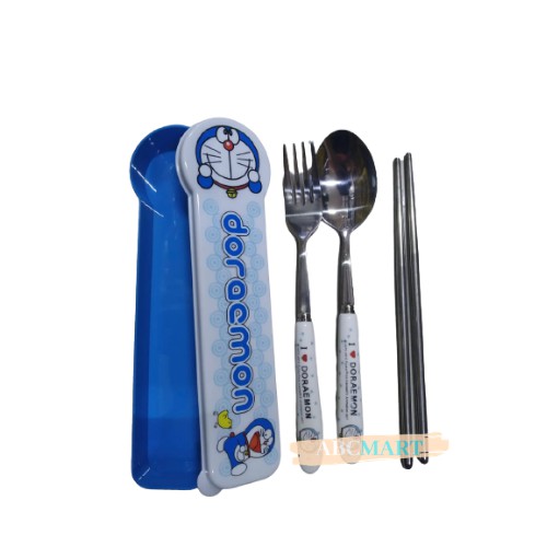 [BISA COD] PROMO Sendok Garpu Sumpit Stainless Set Karakter Hello Kitty Doraemon Sendok Travelling