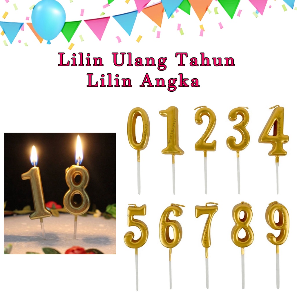 Lilin Angka / Lilin Ulang Tahun / Warna Gold / Angka 0-9