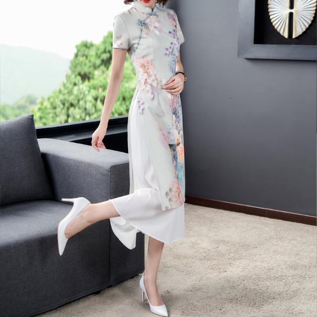 Cheongsam 2022 new summer improved dress Chinese style women's dress mother high-end temperament fas