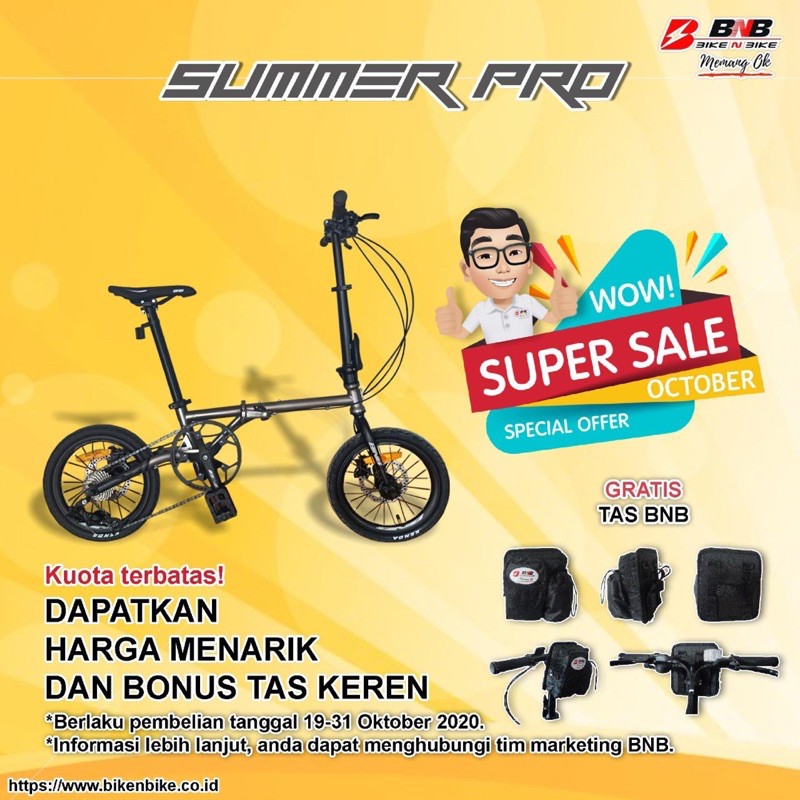 sepeda lipat 16 bnb summer pro 9 speed jangkrik hidrolic