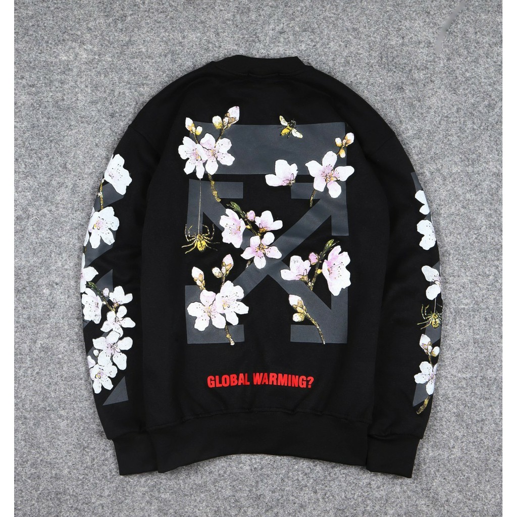 Jaket Crewneck OFF WHT CHERRY BLOSSOM – Black Edition Trendy Casual Unisex Good Brand Quality Stylis