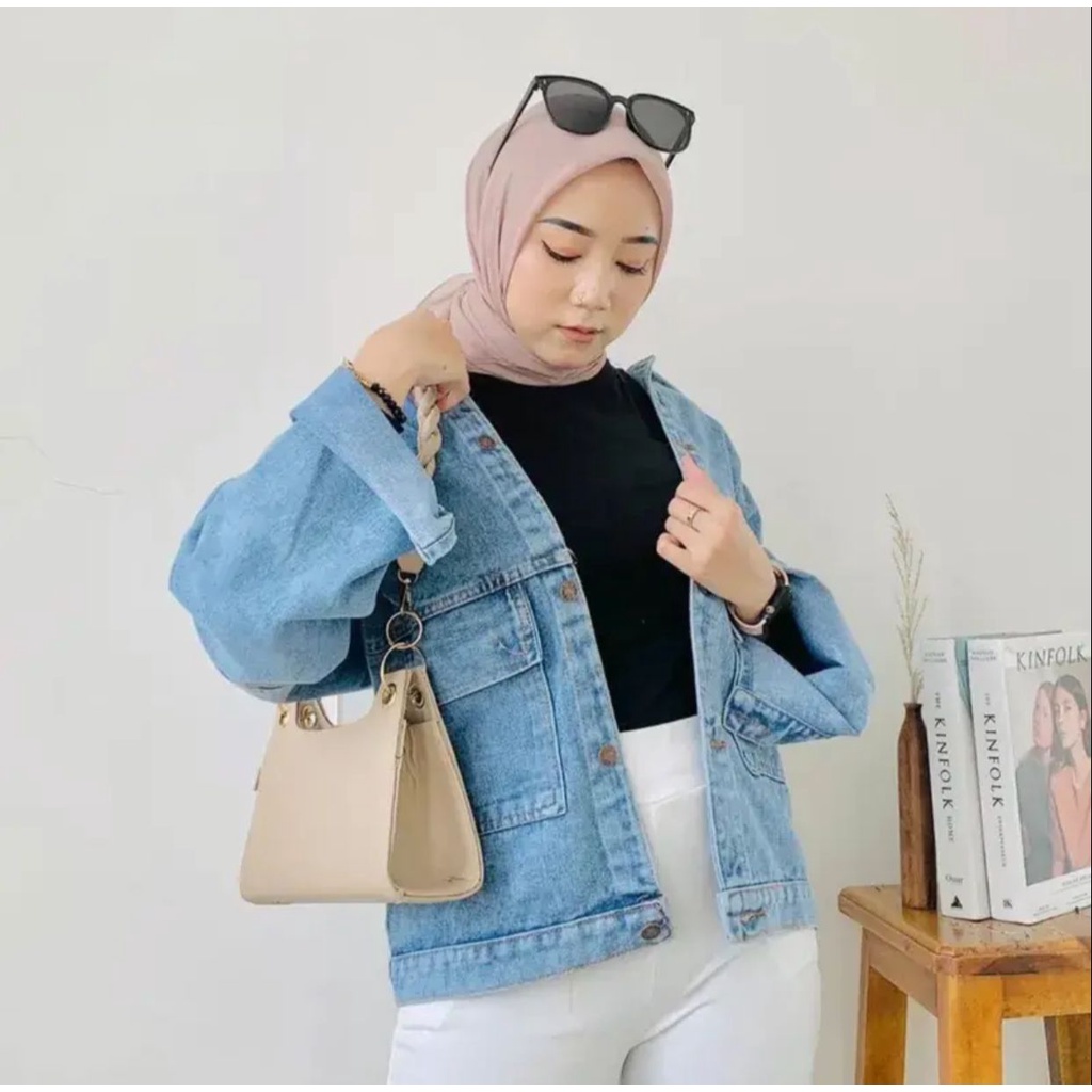 1KG MUAT 2PCS | FLO OVERSIZE JAKET DENIM ACID SNOW JEANS TEBAL HITS OOTD SELEBGRAM FASHION GROSIR WANITA