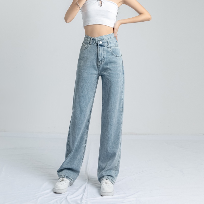 Biru high waist murah kekinian celana jeans panjang wanita boyfriend kulot