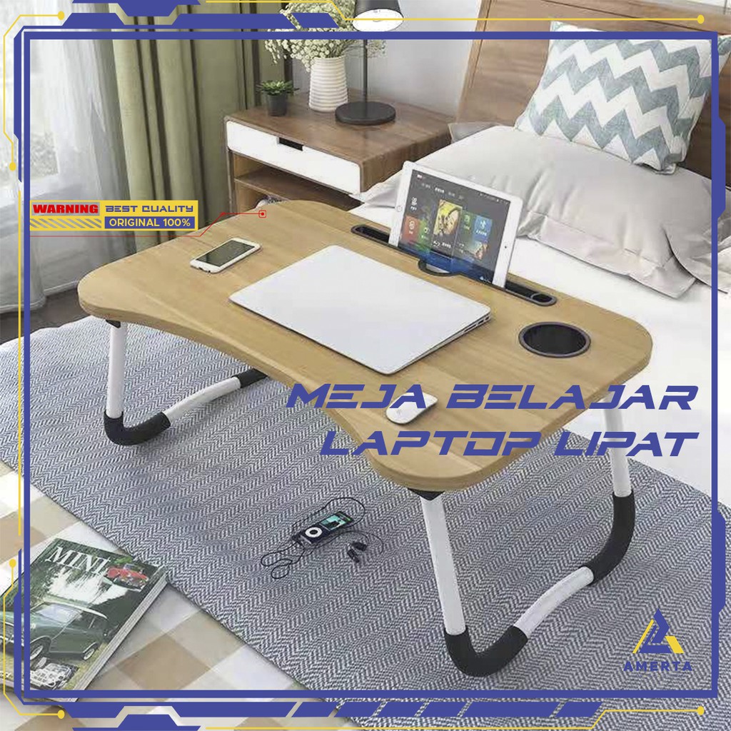 Meja Belajar Laptop Lipat Portable Desk with Bottle Hole