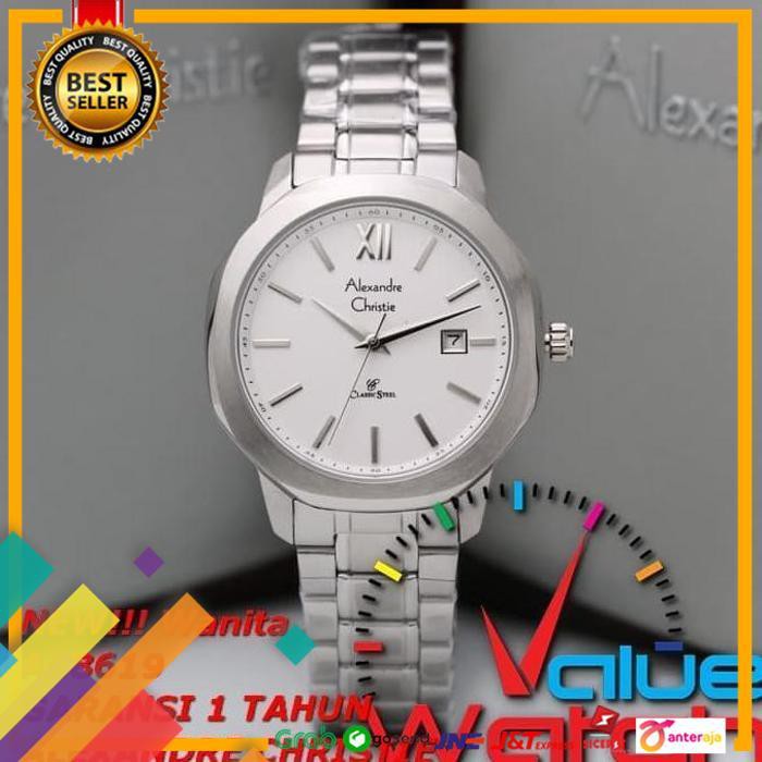 DEAL.. JAM TANGAN WANITA ALEXANDRE CHRISTIE AC 8619 SILVER WHITE ORIGINAL ..TERMURAH