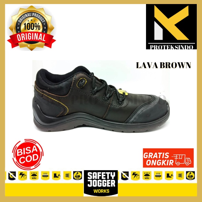 SEPATU SAFETY JOGGER ORIGINAL LAVA BROWN - SEPATU KERJA PRIA, ANTI SMASH & LICIN - UJUNG SEPATU BESI