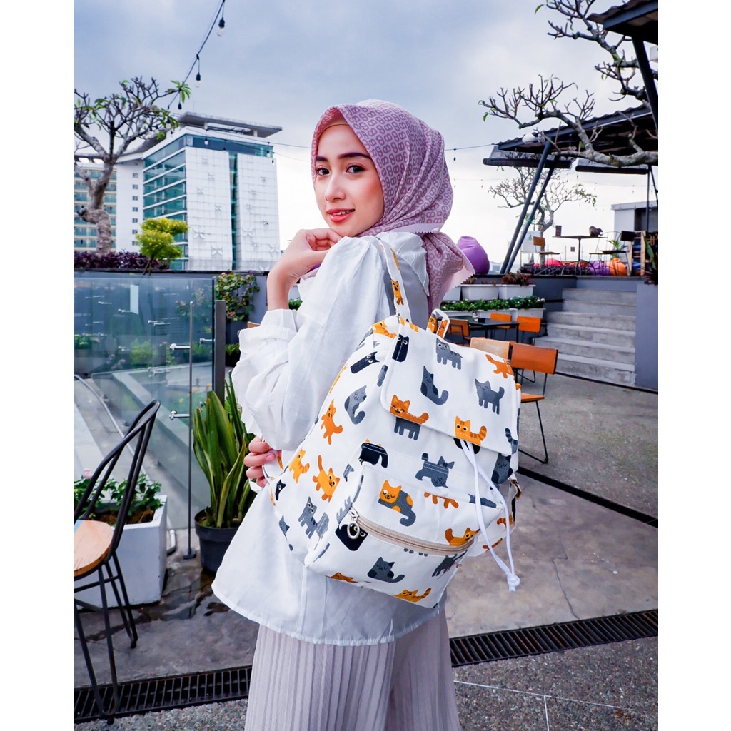 RANSEL SERUT KUCING ORANGE // taskanvasbdg - tas kanvas fashion - tas ransel wanita - tas wanita - tas lucu - cewe