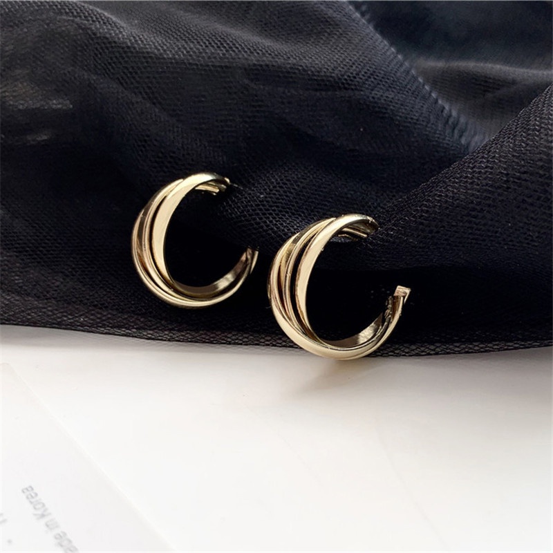 Anting Bentuk C Lapis Emas / Silver S925 Gaya Eropa