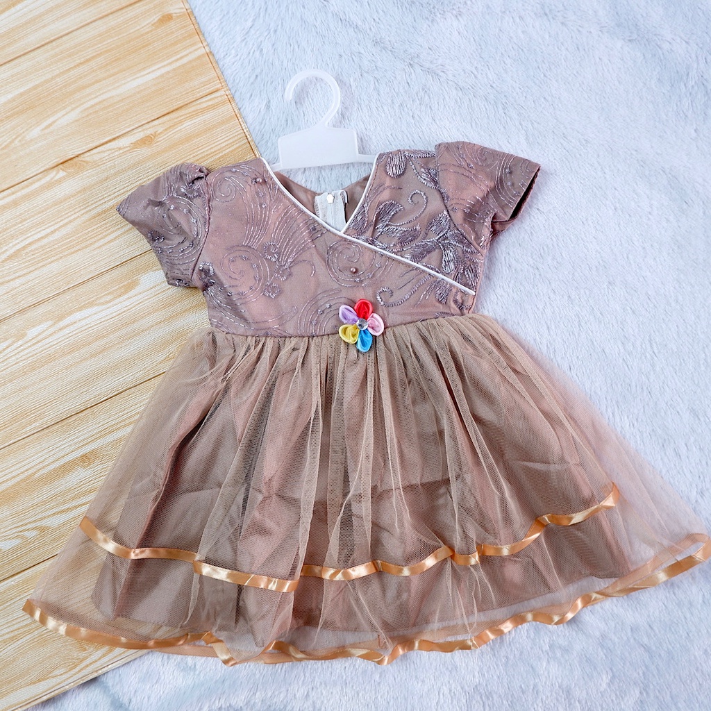0-12 Baju Dress Gaun Pesta Anak Bayi Cewek Perempuan Tile Premium Dress Ulang Tahun-1