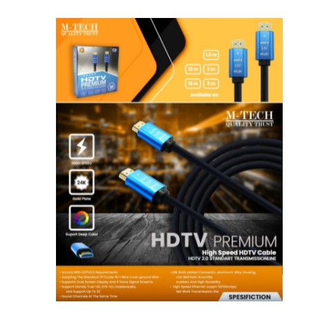 Cable hdtv 2.0 m-tech 15m male-male gold 4k ethernet - Kabel hdtv 19 pin 15 meter 3d uhd