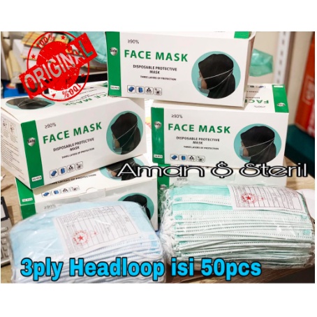 MASKER HEADLOOP HIJAB 3Ply FACEMASK ANTI VIRUS 1Box Isi 50PCS IMPORT