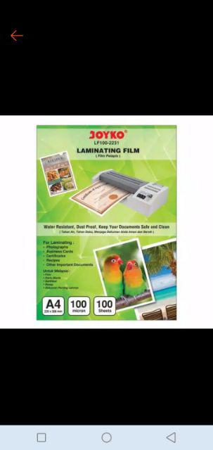 Plastik Laminating Film Joyko A4 100 Micron (100pc)
