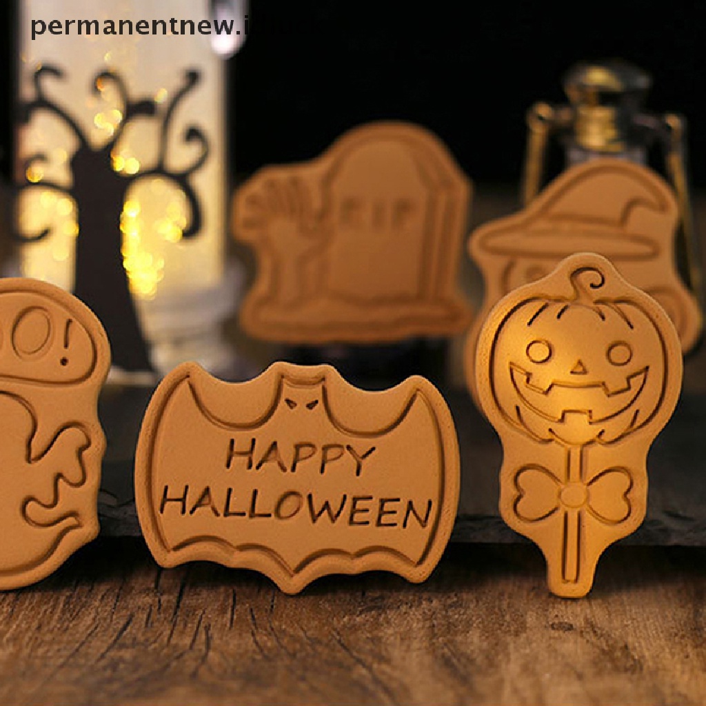 8 Pcs Pemotong Biskuit Bahan Plastik Bentuk Hantu Monster Halloween