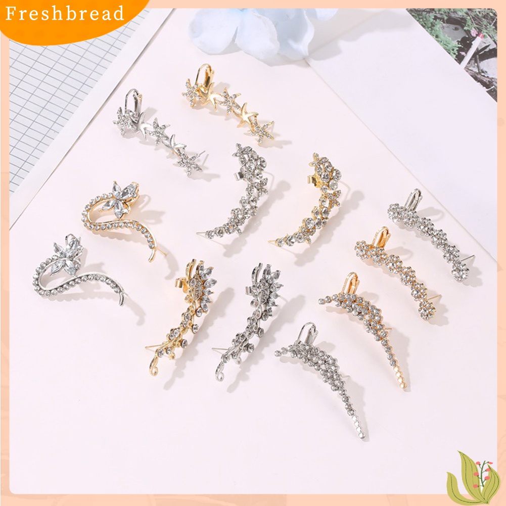 Fresh| 1pc Anting Klip Telinga Wanita Model Bunga Butterfly Helix Hias Berlian Imitasi