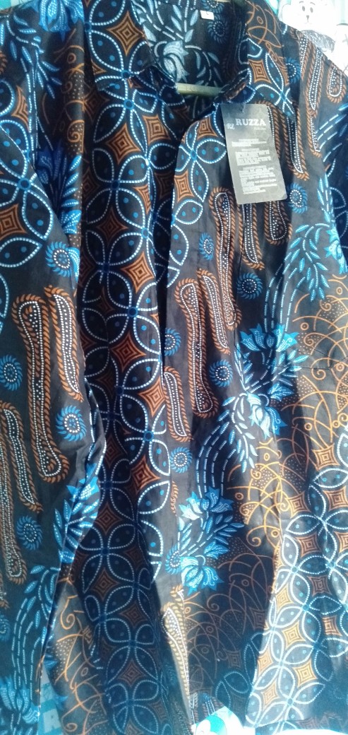 Ruzza Batik Couple Motif Seno Biru Liris Kawung Sarimbit Atasan Seragam Size M L Xl