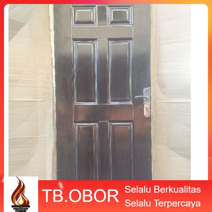 Pintu Kamar Tidur Utama Baja Alessa Type 01 Motif Kotak Besar Panjang Warna Coklat Corak Serat Urat 