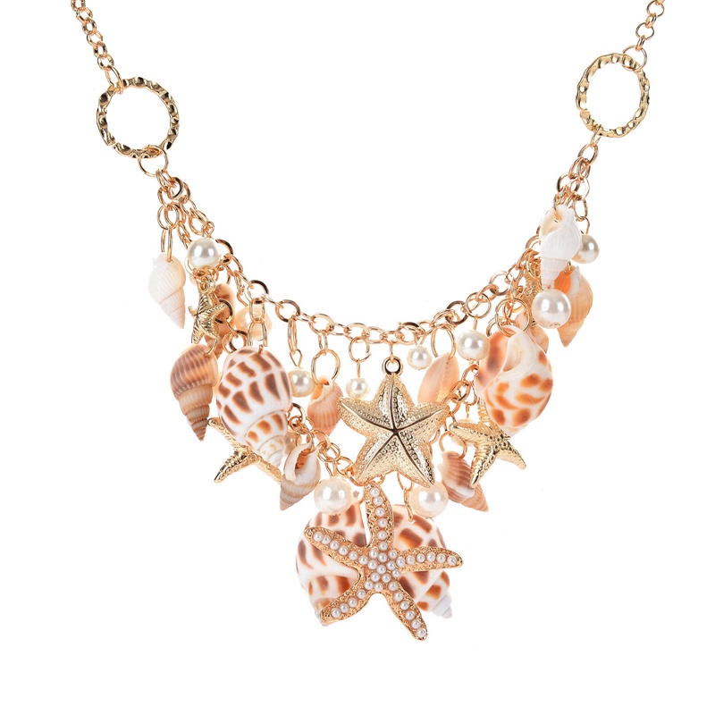 Kalung Rantai Multi Layer Liontin Bintang Lautkerangmutiara Imitasi Untuk Wanita
