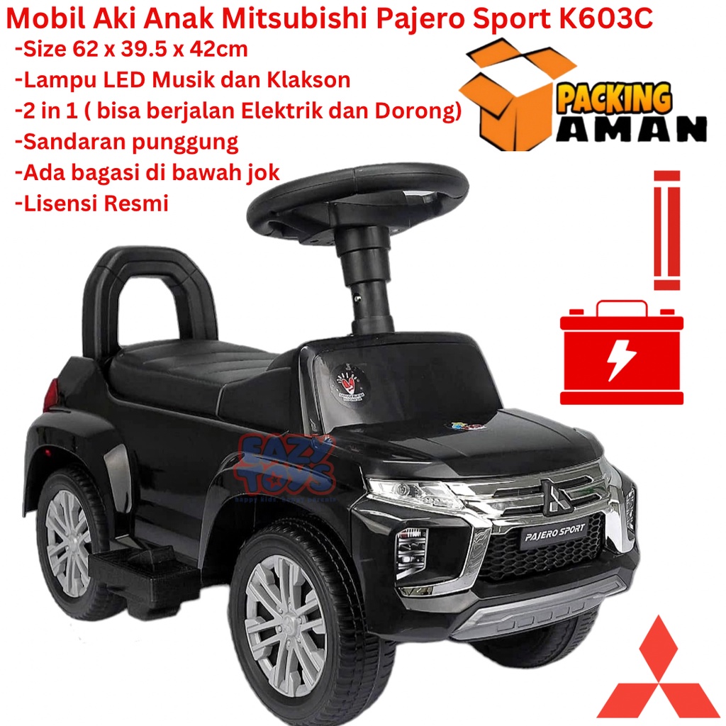 Mobil Aki Anak Mitsubishi Pajero Sportr 2 in 1 Fungsi Jalan Elektrik dan Dorong K603C Berlisensi Resmi