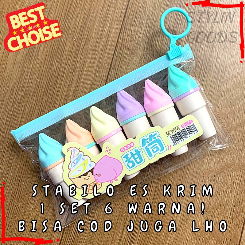 

1 SET SETABILO LUCU KARAKTER ES KRIM ICE CREAM ESKRIM CONE ISI 6 WARNA WARNI ALAT TULIS TERMURAH COD