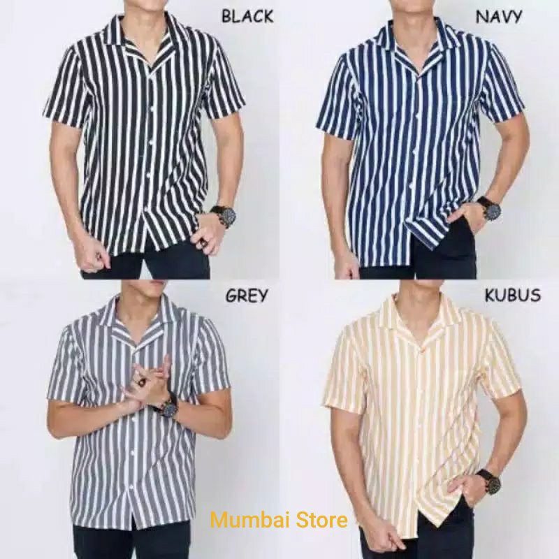 KEMEJA PRIA STRIPE LENGAN PENDEK
