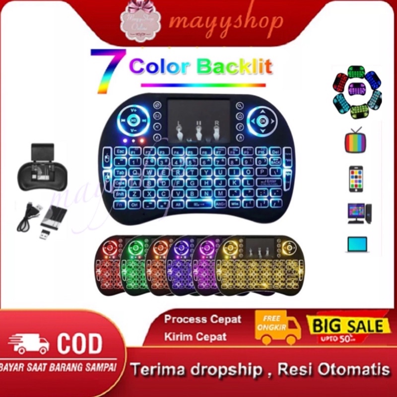 Keyboard Wireless mini i8 RGB Backlit Colorful Touchpad/ Wireless keyboard mini/mini keyboard wireless/RGB Backlit i8