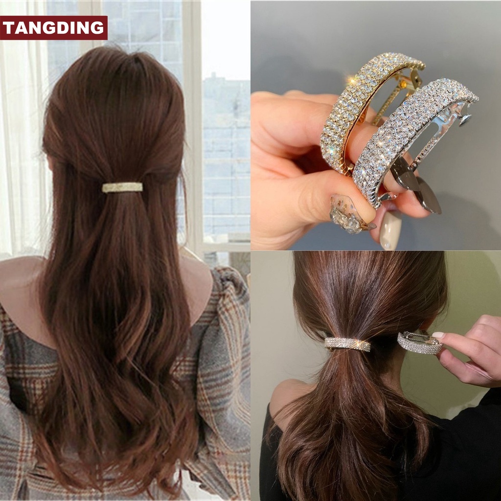 【COD Tangding】Delicate Set Auger Hair Clip Back Head Temperament Clip Ponytail Buckle New Style Pan Hair Headdress