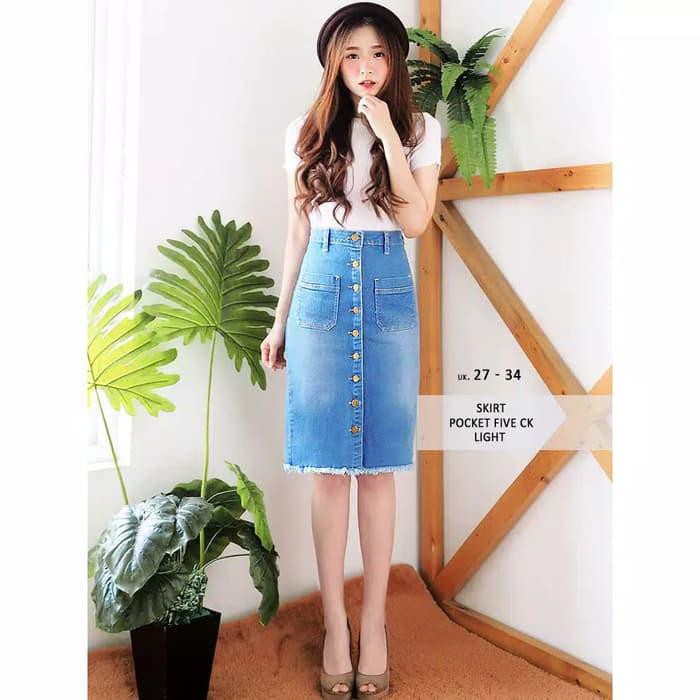 Terlaris Rok Jeans Wanita Midi Jeans Import Terlaris (Uk. 27-30)
