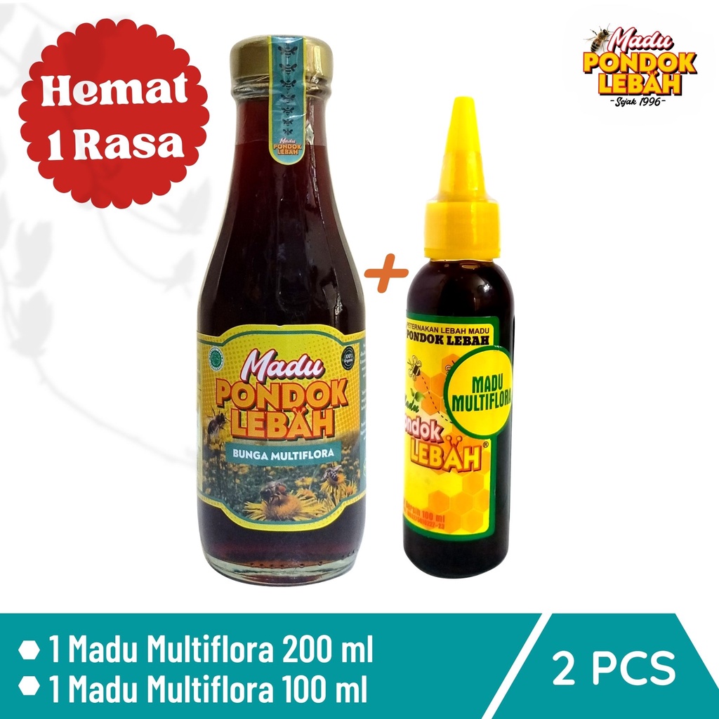 

Promo Paket Hemat Madu Murni Multiflora 200ml & 100ml Produksi Pondok Lebah