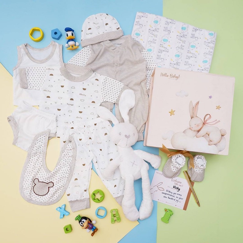 BARU! LIO024 Boys 12 in 1 Hello Baby Hampers Gift - Newborn Bundle Gift Set