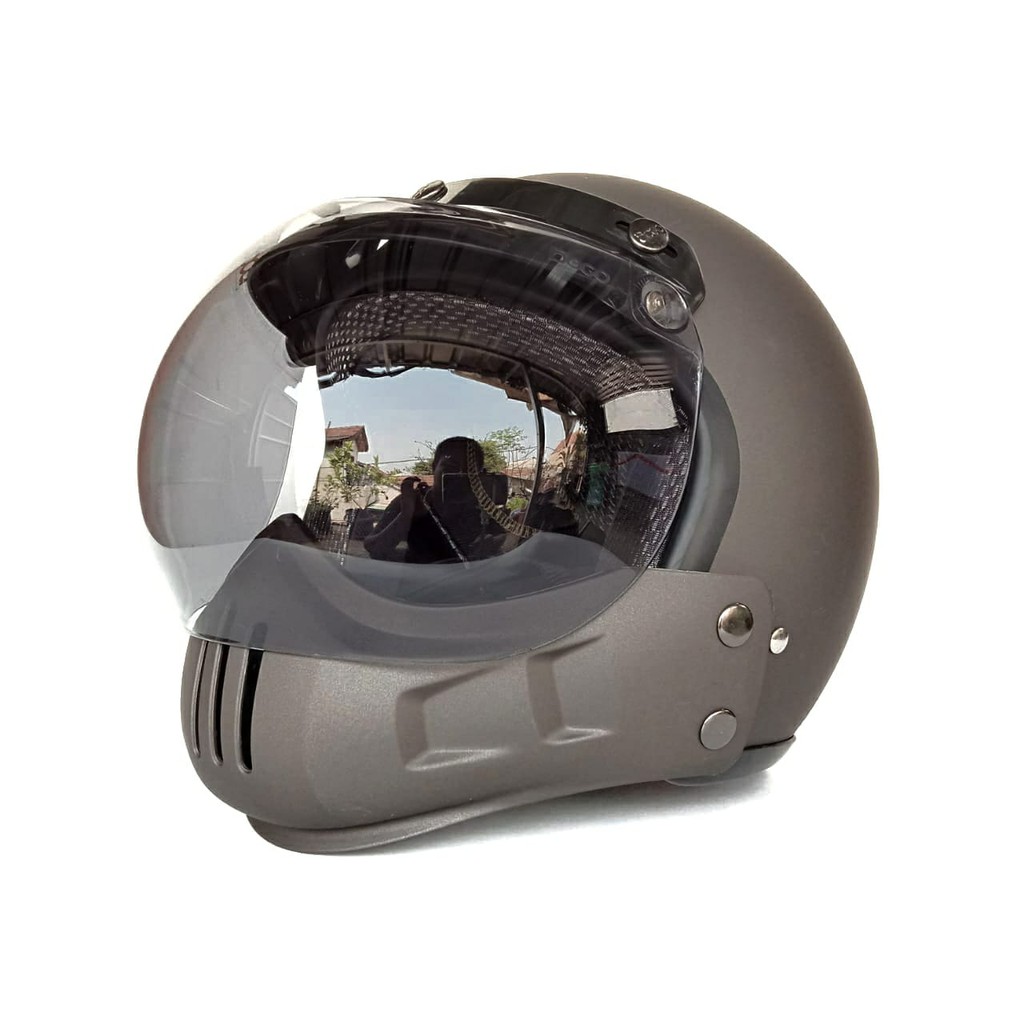 Helm Retro Cakil Modular Abu abu Doff (Vespa / Klasik / Vintage)