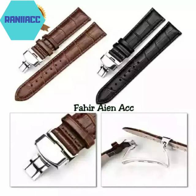 TALI JAM KULIT BUTTERFLY CLASP BUCKLE UKURAN 22MM LEATHER STRAP TALI KULIT BUTTERFLY CLASP BUCKLE.