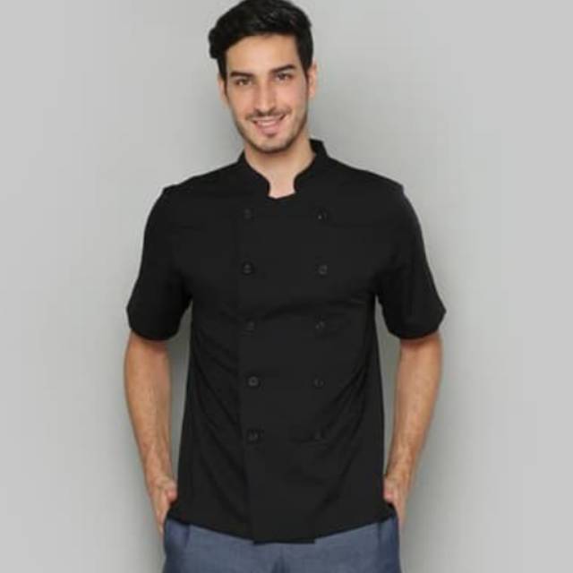 Baju Chef / Baju Koki kancing hitam