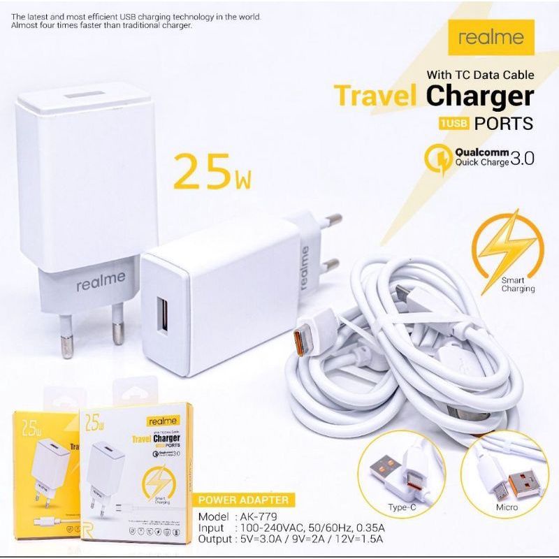 [SO] Tc Travel Charger Realme AK-779 Micro Usb &amp; Type C Fast Charging Original 100%
