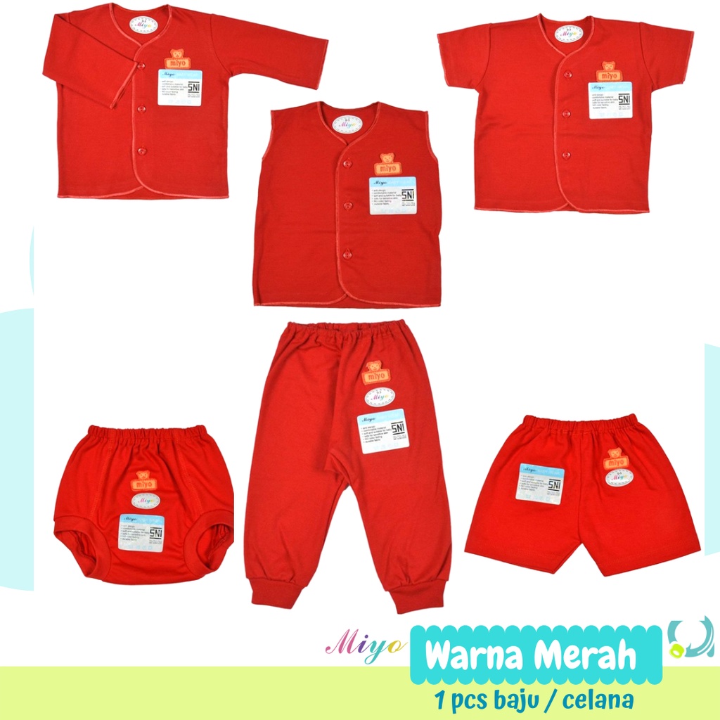 MIYO 1 pcs / satuan Baju / Celana Panjang, Pendek, Kuntung Merah Size 0-3 &amp; Size 3-6