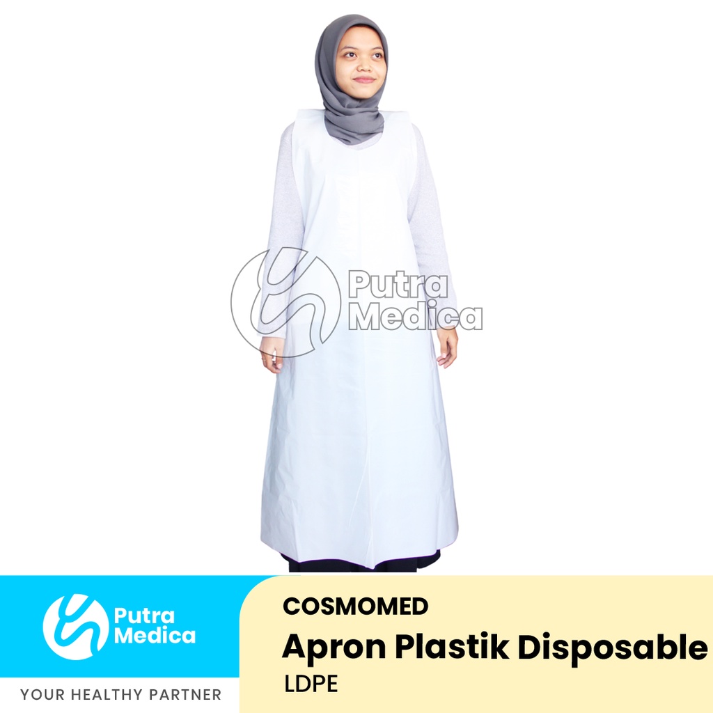 Cosmomed Apron Plastik Putih 0.025mm - 5pcs / Celemek Medis / Clemek Bedah Operasi / Alat Pelindung Diri Sekali Pakai