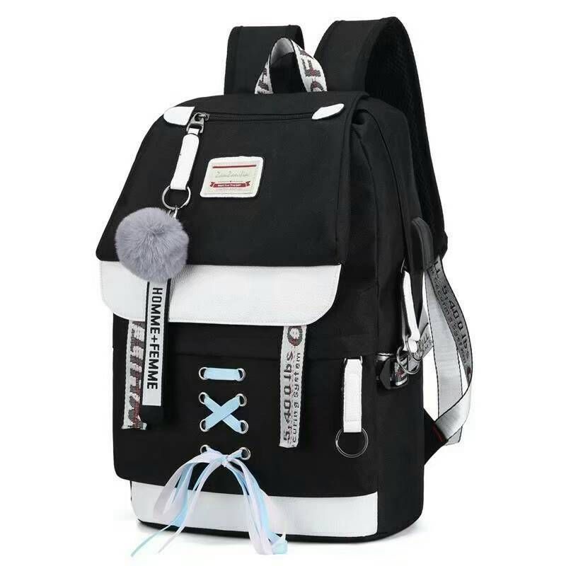 Tas Sekolah Ransel Backpack Cowok Cewek SMP SMA SMU Kuliah Murah Kent Kent kanvas Murmer Abu Kanvas-Hitam