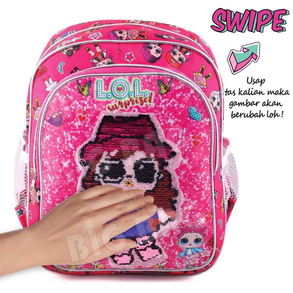 PTS - Tas Usap Ransel Sekolah Anak Perempuan Karakter Anak Perempuan Karakter LOL SURPRISE - Ransel Model Usap / Swipe Color - UKURAN SD