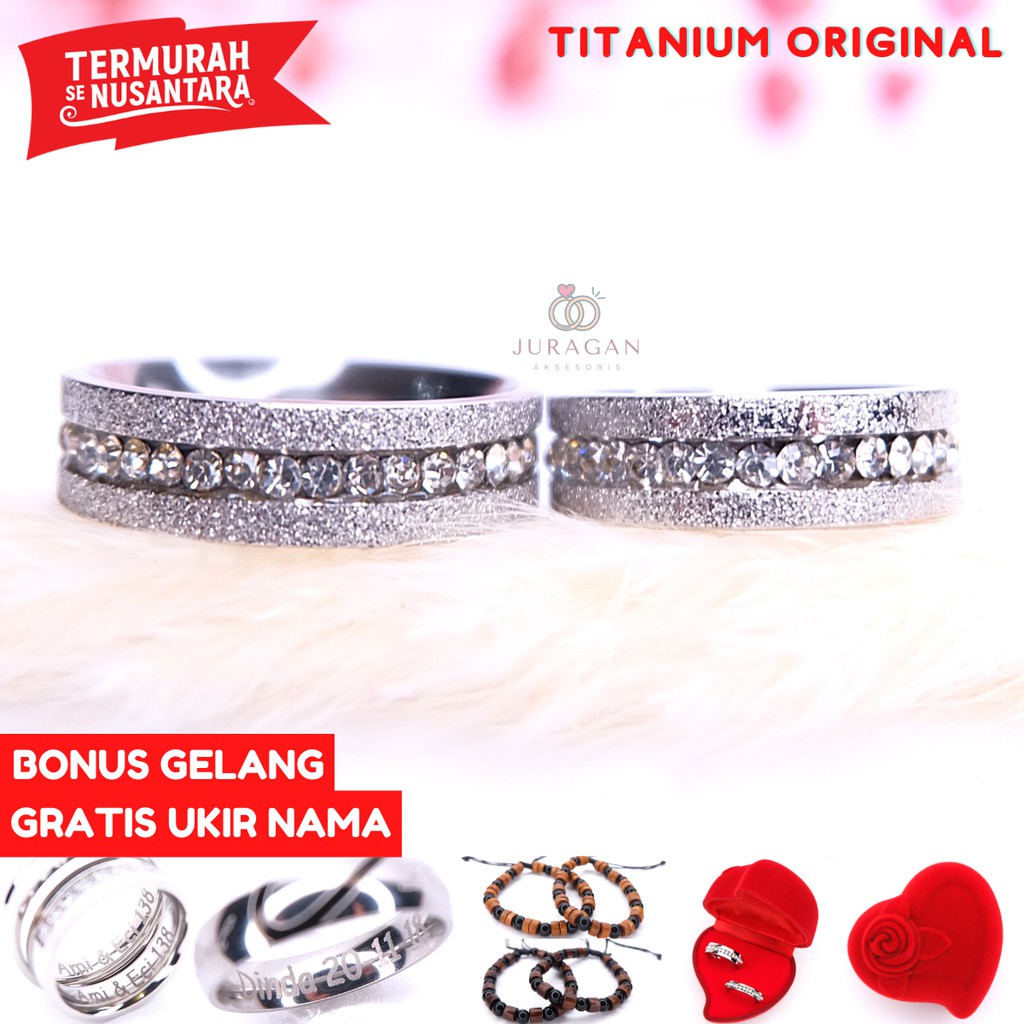 [UKIR NAMA + BOX HATI] Cincin Couple BUCIN Titanium M39 BONUS Gelang Couple