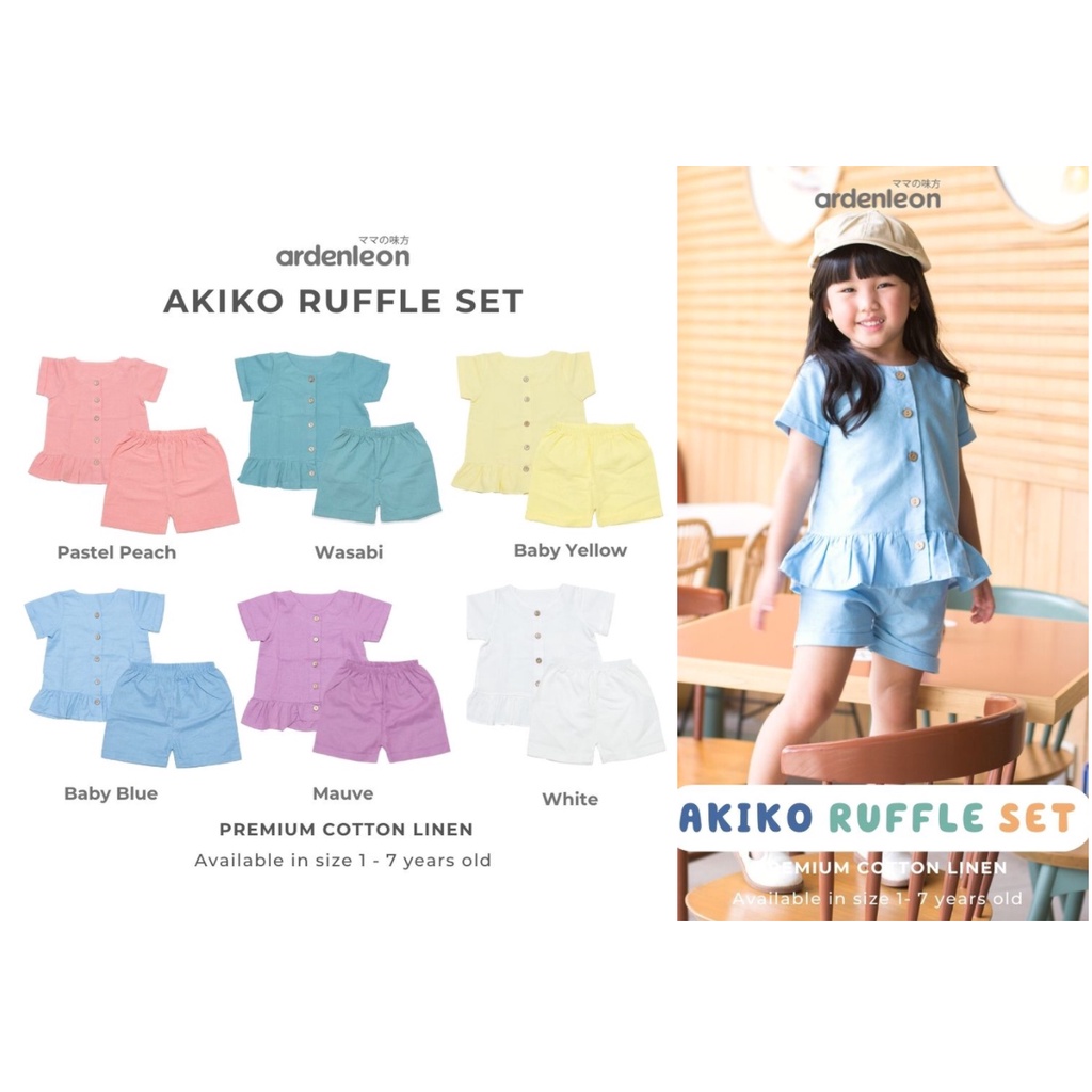 ARDENLEON Akiko Ruffle Button Setelan Anak (1-7 Yr) Setelan Ruffle Pendek Anak CBKS